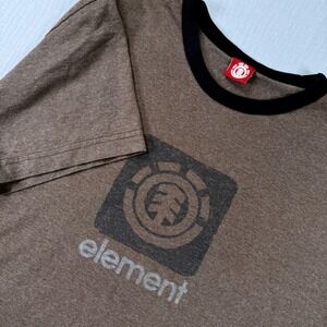 Vtg Y2k Element Skateboards Mens Shirt Sz Small Brown Ringer Graphic T Shirt